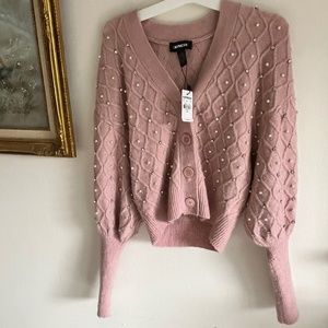 Express pink pearl and crystal cardigan
